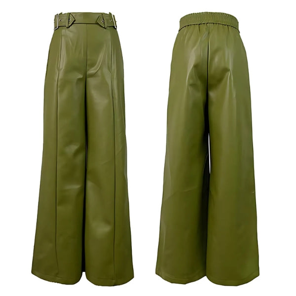 Levoire | Pantalon Large Taille Haute Élégant Pour Femmes Vert