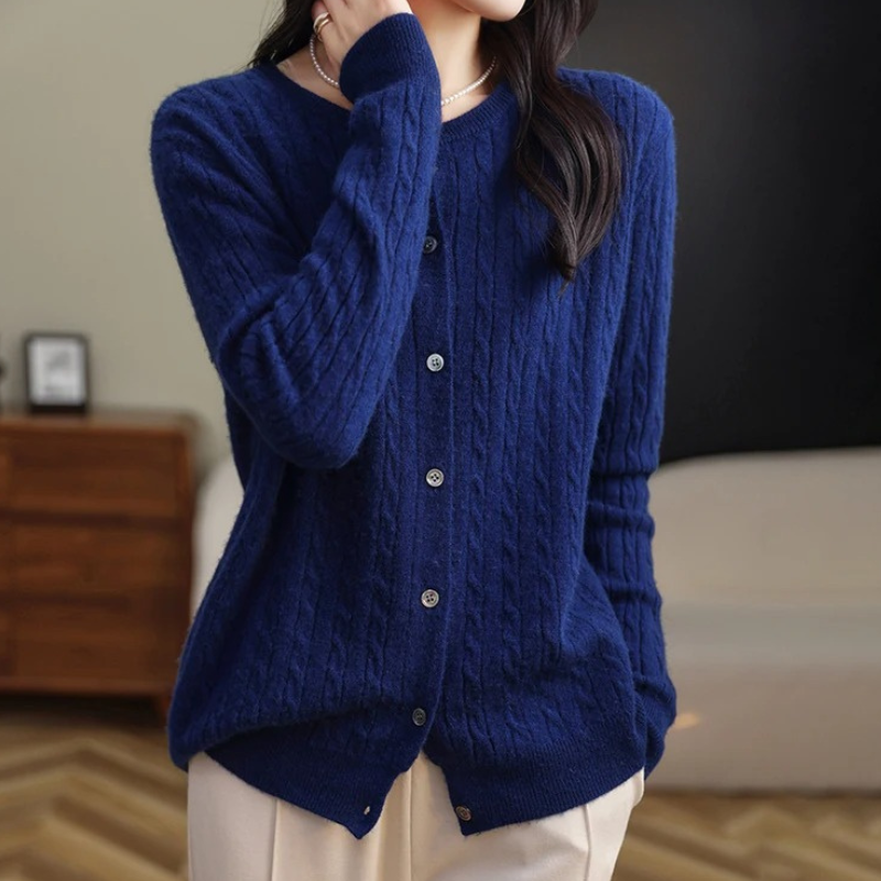 Levoire | Gilet pour femmes avec motif en câble et boutons Bleu