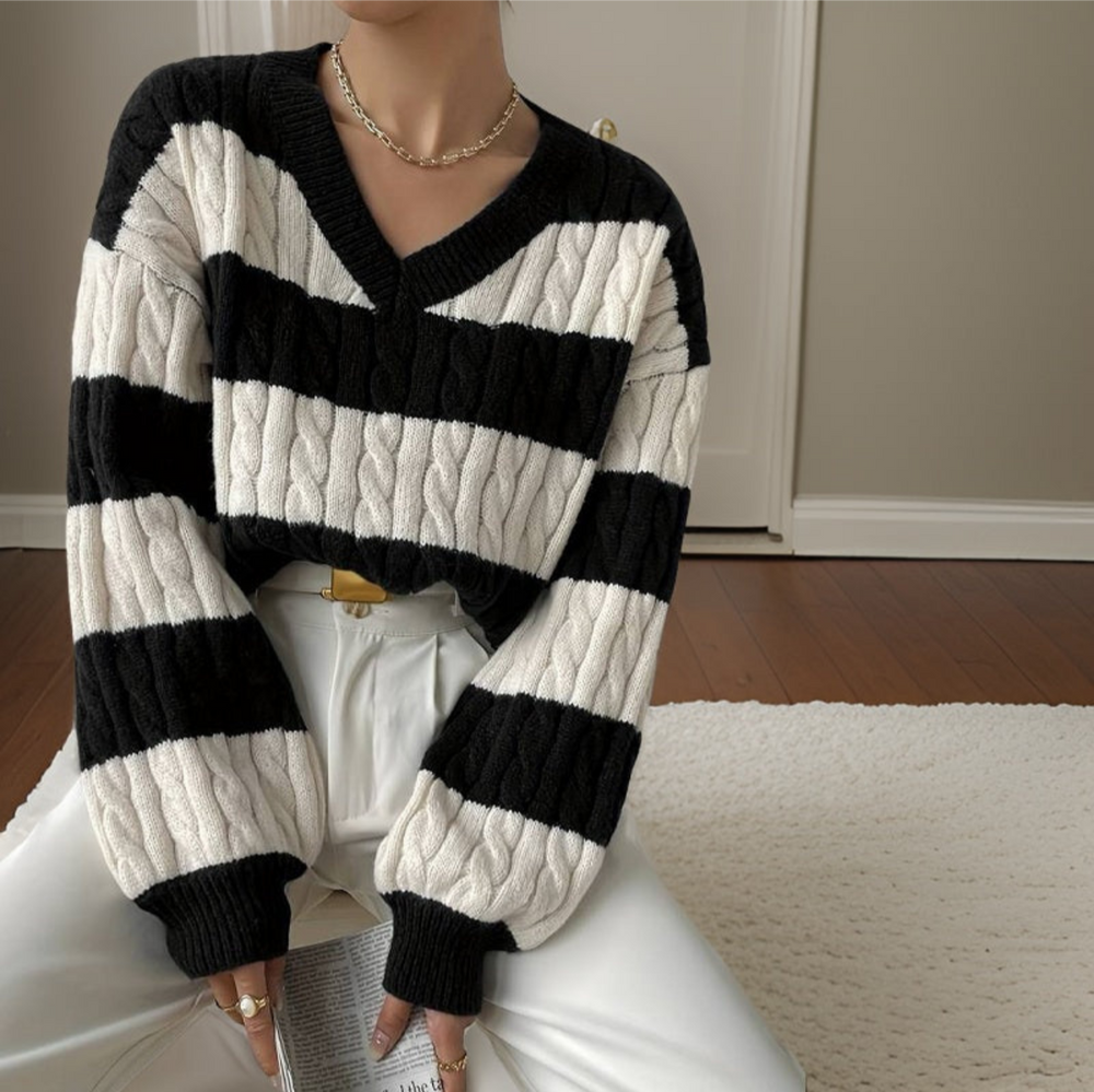 Levoire | Pull Manche Longue Femmes Noir Blanc