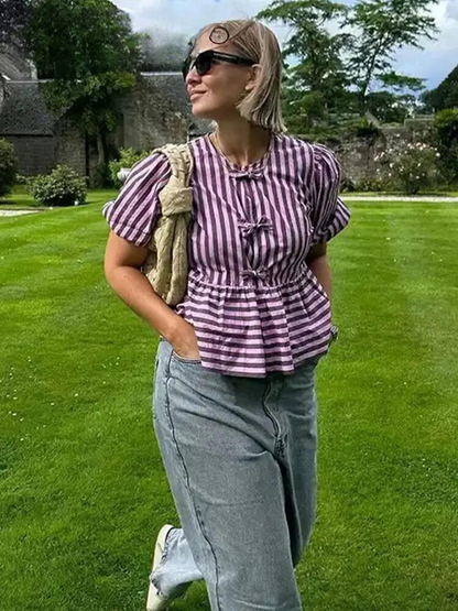 Levoire | Blouse à lacets rayée tendance Violet