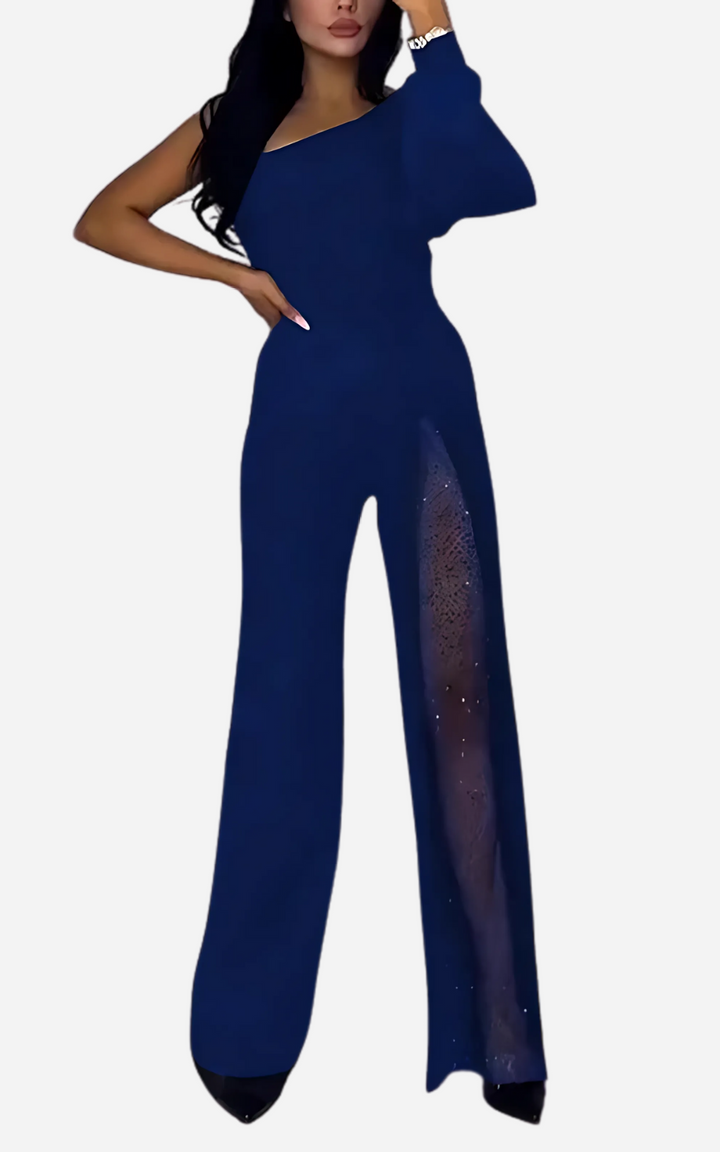 Levoire | Robe Élégante Femme Épaule Dégagée Et Glamour Avec Fente Bleu