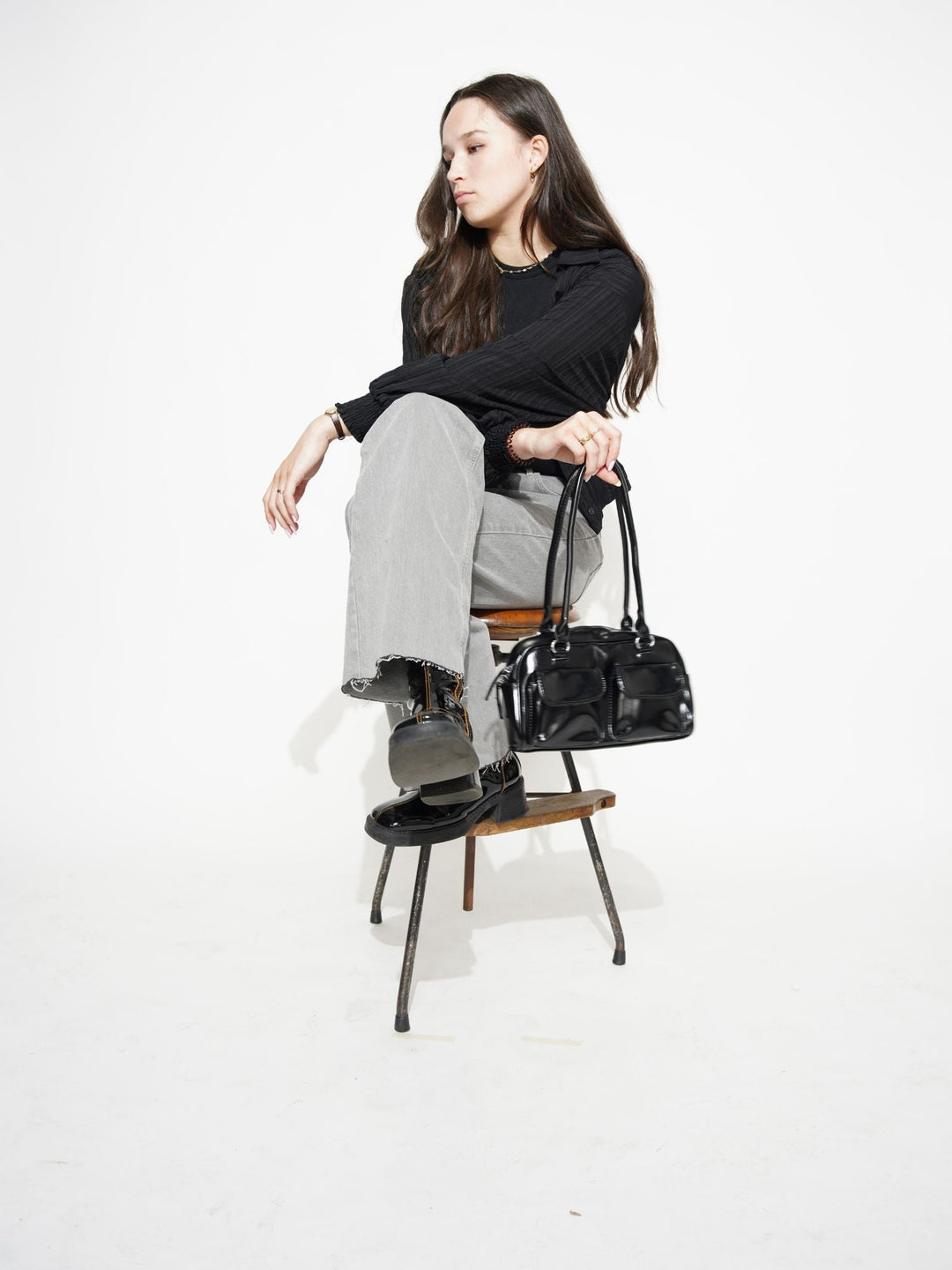 Levoire | Sac À Main En Cuir Brillant Avec Compartiments Latéraux