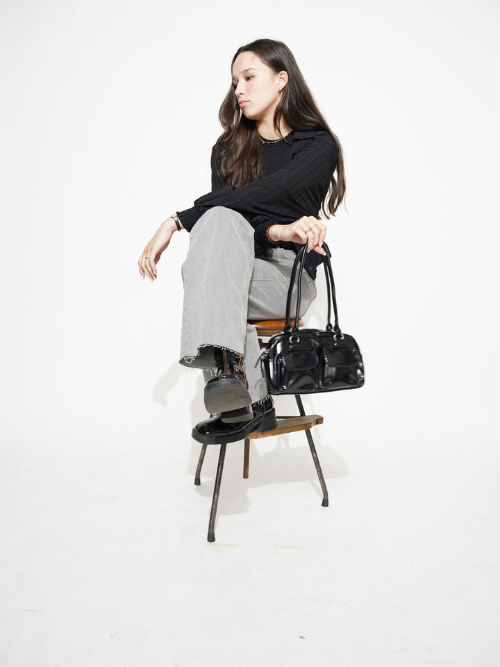 Levoire | Sac À Main En Cuir Brillant Avec Compartiments Latéraux