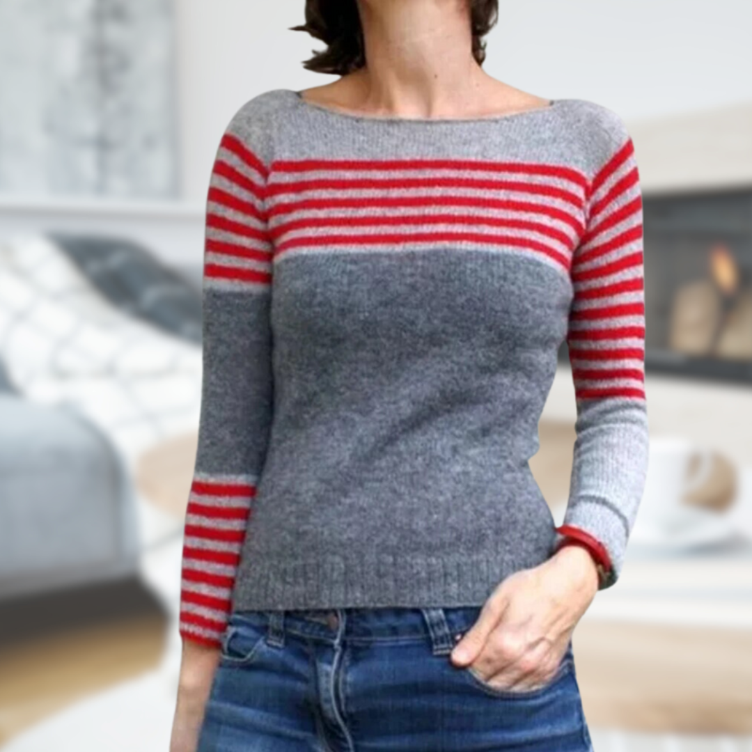 Levoire | Chauffe Pull Femmes Le Soir Gris et Rouge