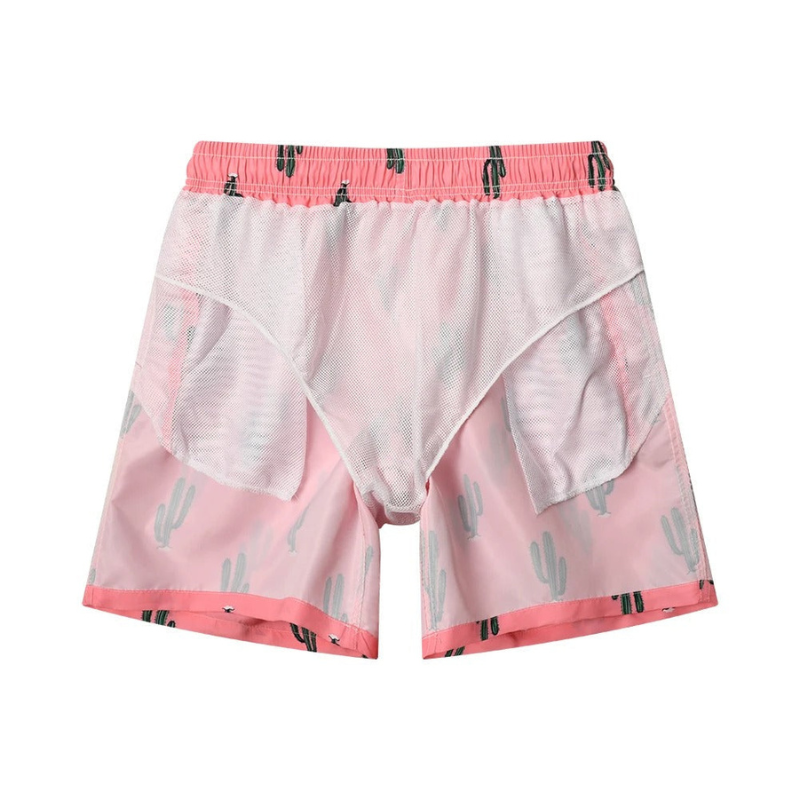 Levoire | Shorts de bain pour hommes Shorts d'été avec impression de cactus rose