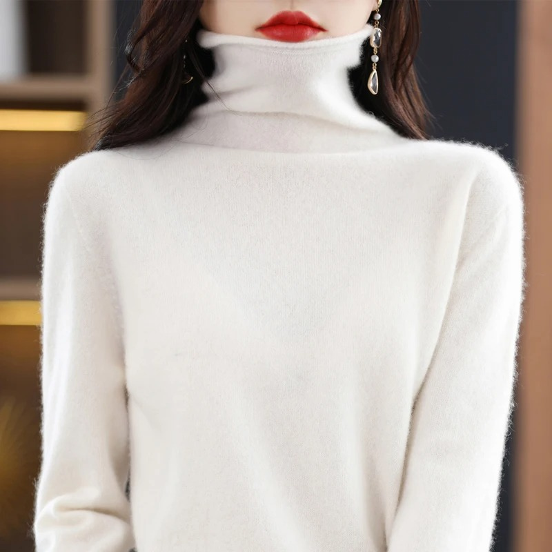 Levoire | Luxe Cachemire Pull Femme Doux Col Montant, Chaud & Élégant Blanc