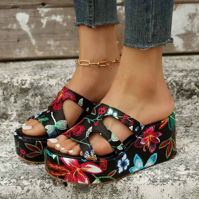 Levoire | Sandales D'Été À Fleurs À Talons Noir 35