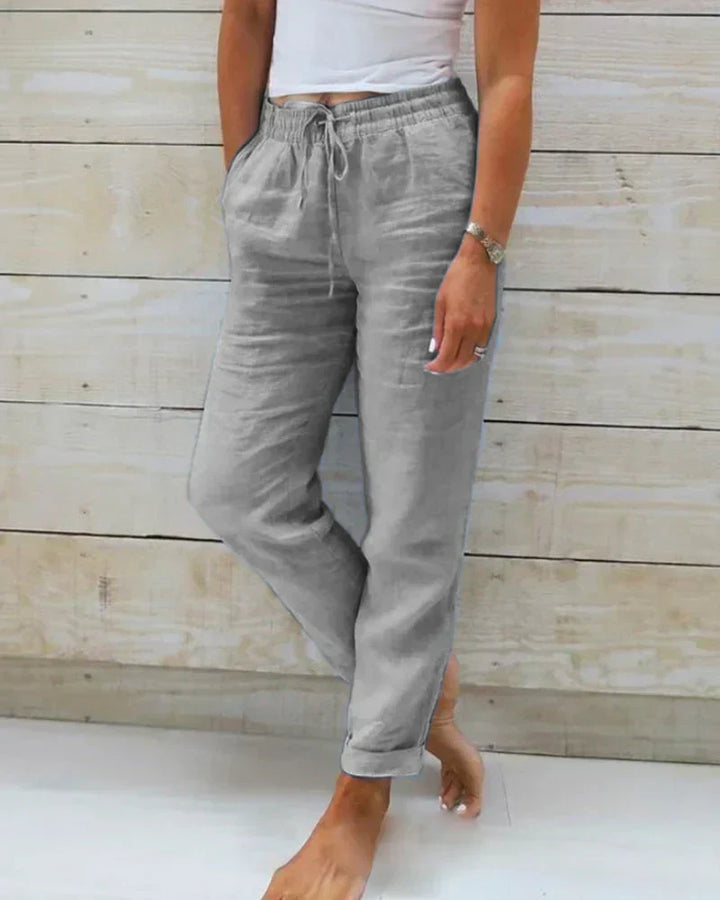Levoire | Pantalon avec élastique à la taille en coton et lin Gris