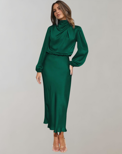 Levoire | Lei Satin Sans Manches Robe Longue Vert foncé