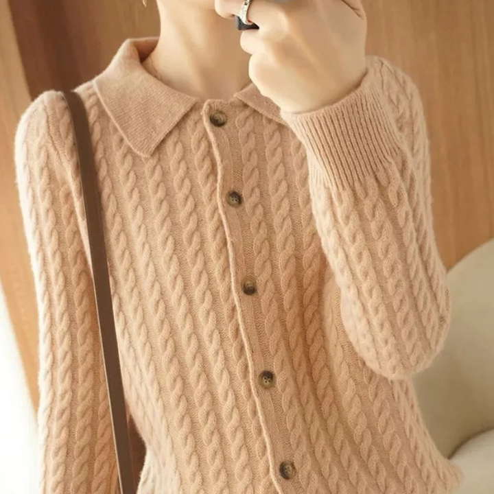 Levoire | Cardigan Femme Gilet Tricoté Avec Col Et Boutons Hellebrun