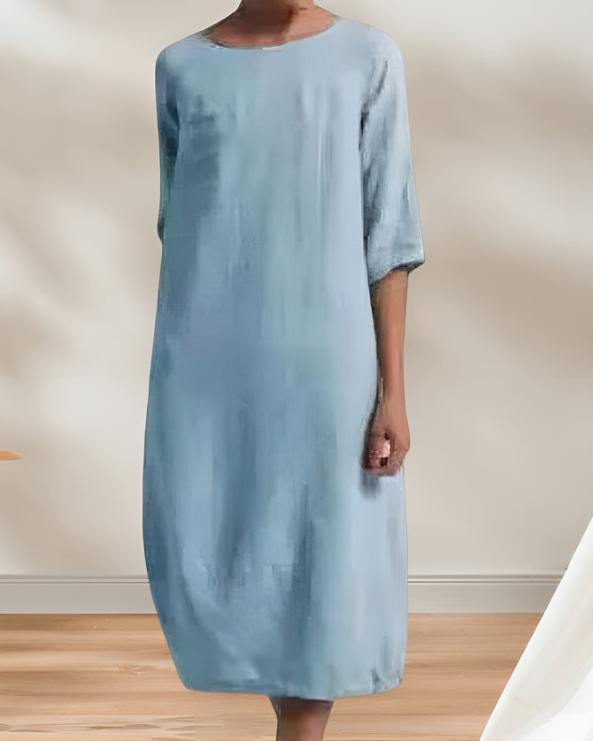 Levoire | Robe Midi Simple En Lin Décontracté Pour Femmes Bleu ciel
