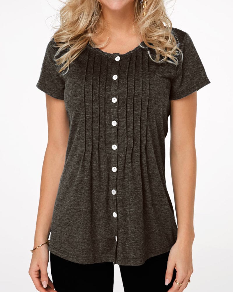 Levoire | Blouse Avec Boutons, Col Rond Et Manches Courtes Noir