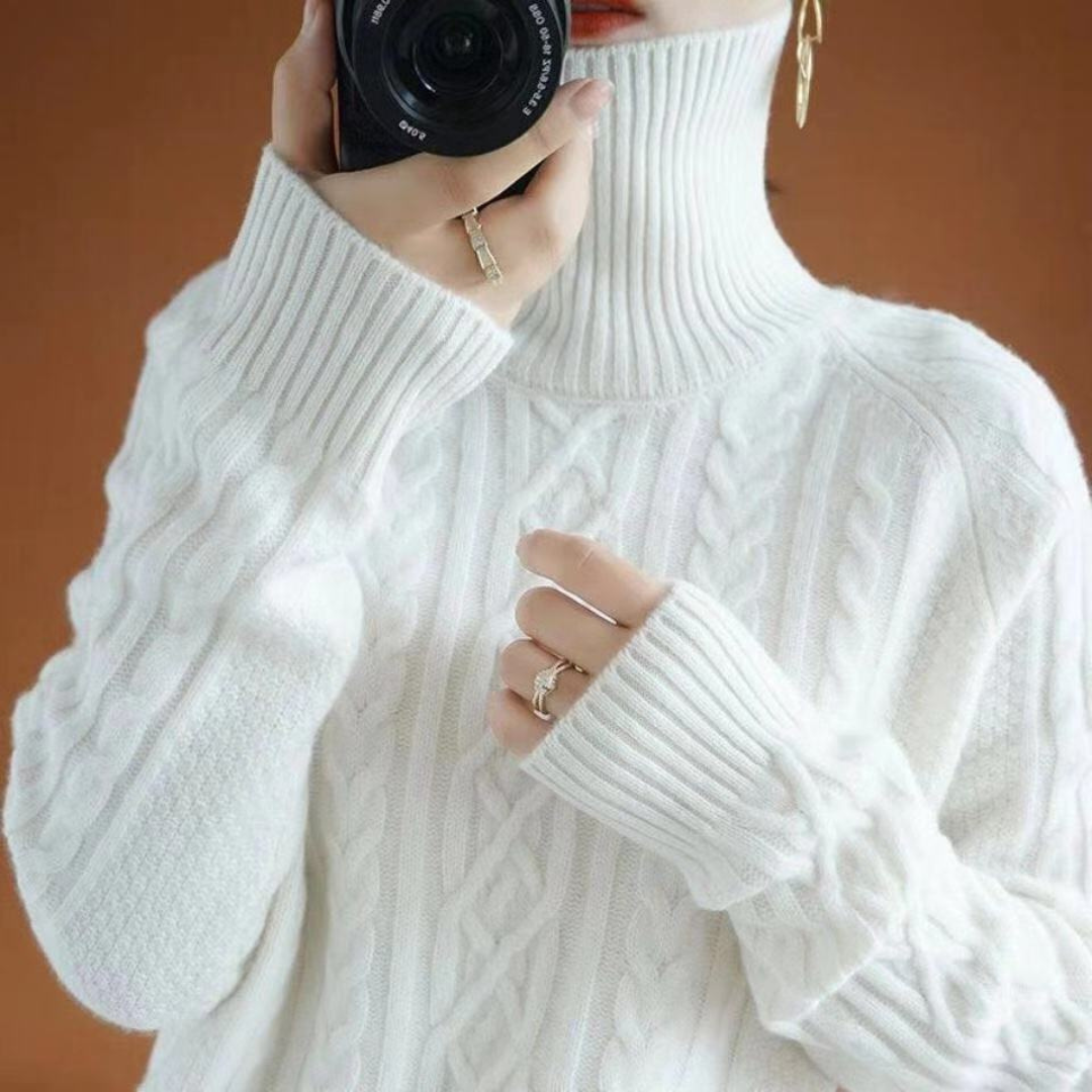 Levoire | Pull en tricot pour femmes col roulé chaud Blanc Taille unique