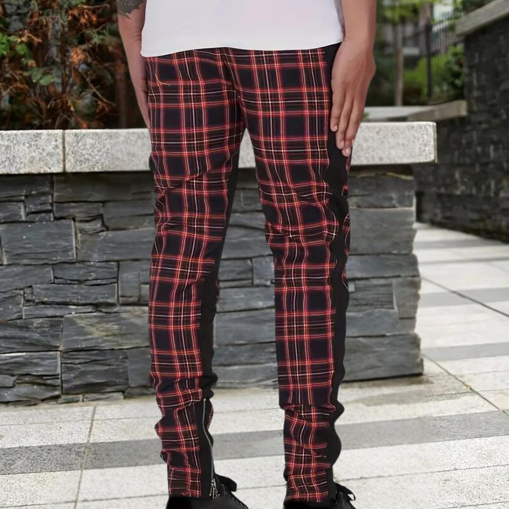 Levoire | Hommes Pantalon Carreaux Décontracté Confortable Avec Poches Zippées Pour Hommes