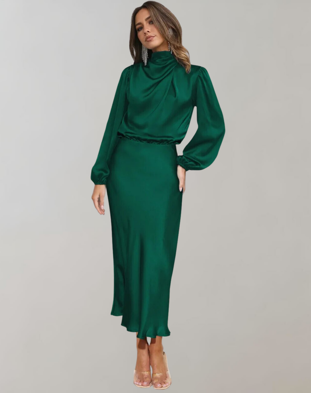 Levoire | Langrmliges Robe En Satin Vert foncé