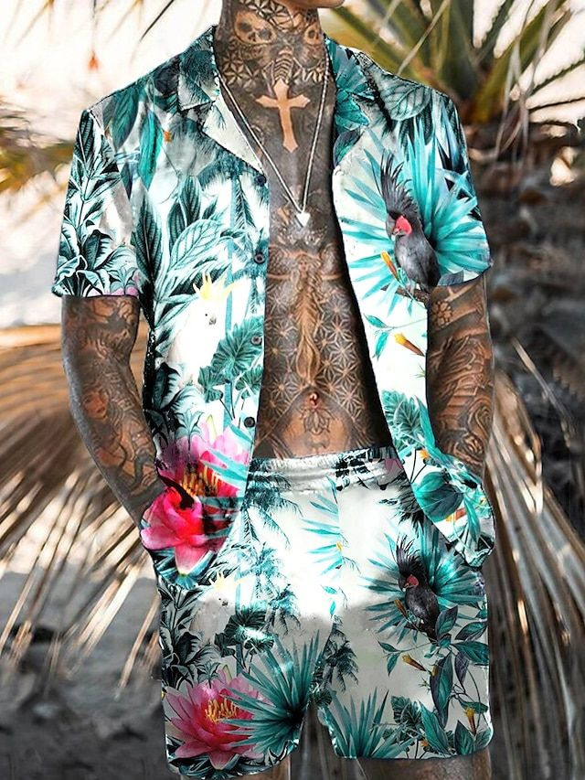 Levoire | Chemise hawaïenne d'été pour hommes et short pour hommes Vert