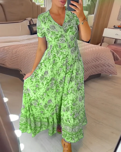 Levoire | Robe à décolleté en V et imprimé floral Vert