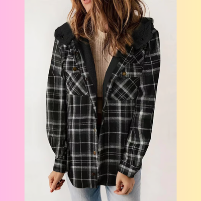 Levoire | Carreaux Manteau Capuche Noir