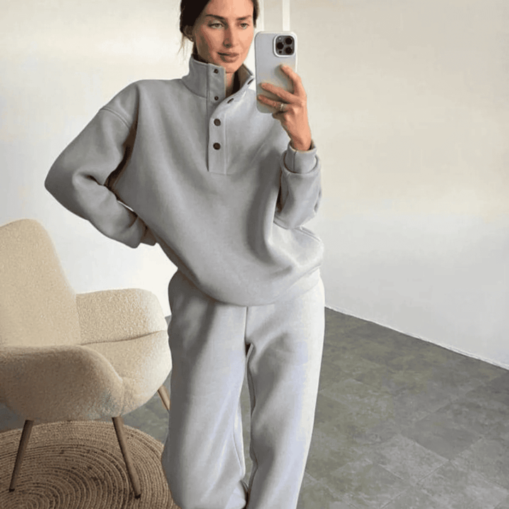 Levoire | Col Montant Et Boutons-Pression Pantalon Décontracté Pour Femmes Ensemble D'Entraînement Gris