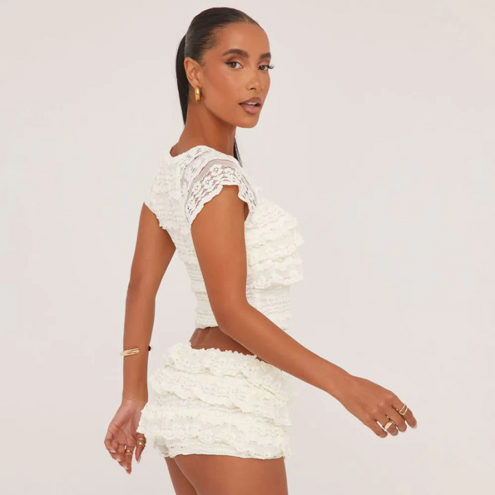 Levoire | Ensemble Femme en Dentelle Co Ord Avec Volants Ensemble Élégant pour Femmes