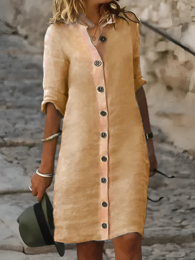 Levoire | Robe En Coton Avec Boutons Pour L'Été Khaki