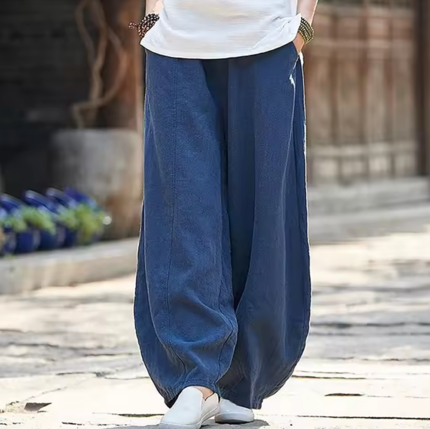 Levoire | Pantalon En Lin Et Coton Bleu