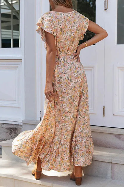 Levoire | Maxi-robe avec volants de boutons et cordon de serrage fleuri