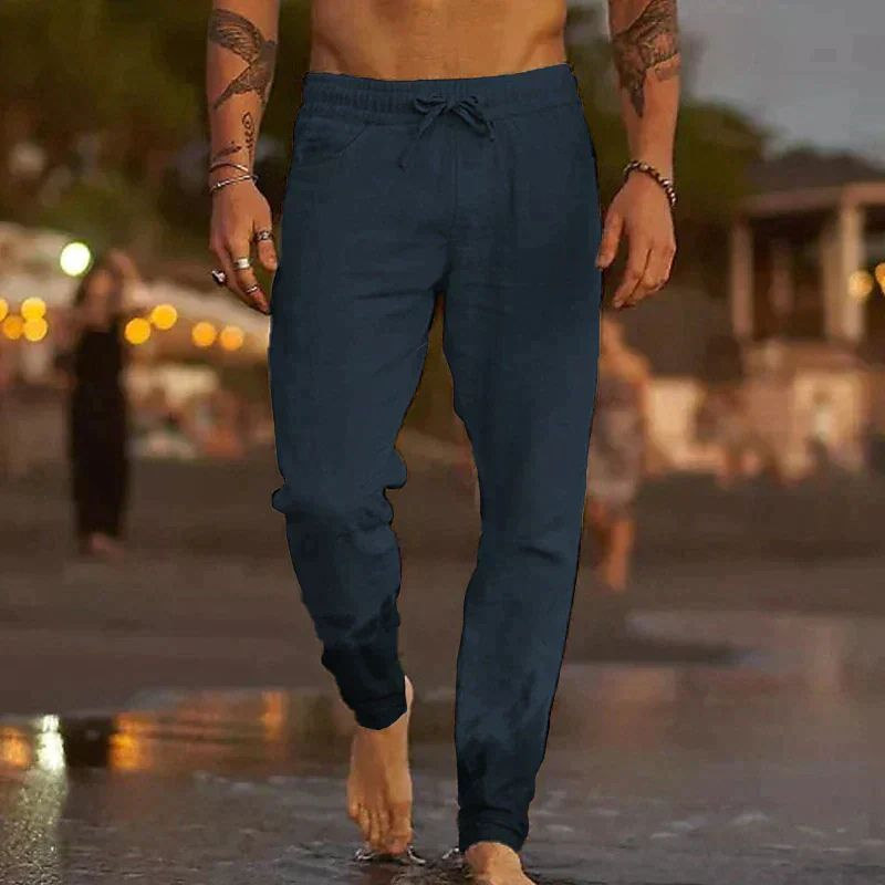 Levoire | Pantalon en lin pour hommes Pantalon tendance pour hommes Bleu foncé