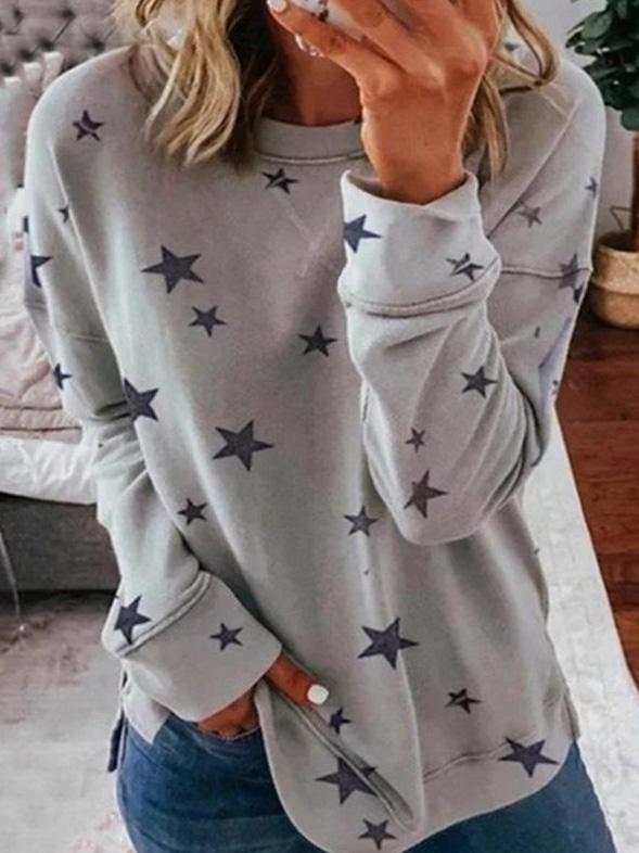 Levoire | T-Shirt Avec Imprimé Étoiles, Col Rond Et Manches Longues Gris
