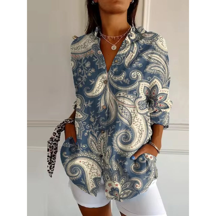 Levoire | Blouse À Fleurs Avec Boutons Pour Femmes Bleu foncé