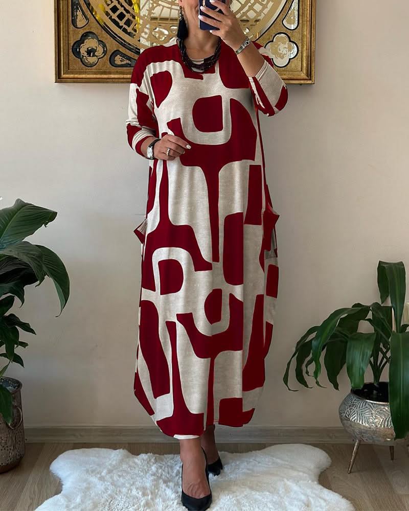 Levoire | Long Printed Dress With Long Sleeves Rot