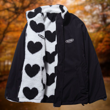 Levoire | Veste chaude double-face à cœurs Nero