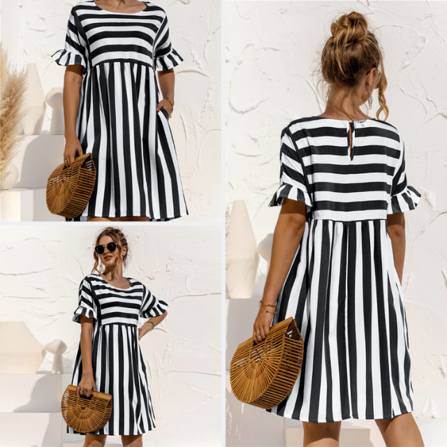 Levoire | Robe Courte Rayée Maternité Volants