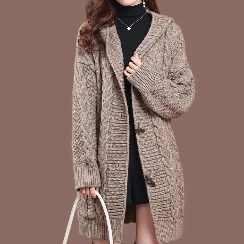 Levoire | Gilet long en tricot pour femmes avec poches Orange foncé