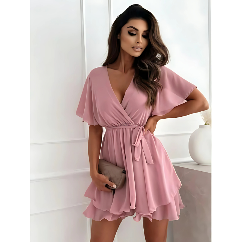 Levoire | Robe D'Été À Volants À Encolure En V Rosa