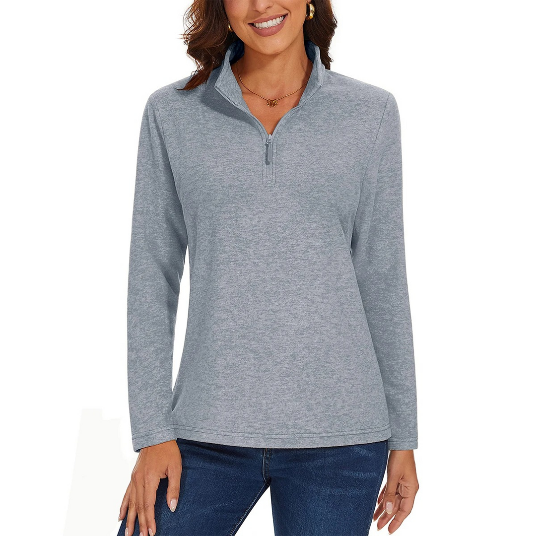 Levoire | Pull femme à fermeture éclair, motif en côtes et confort Gris clair