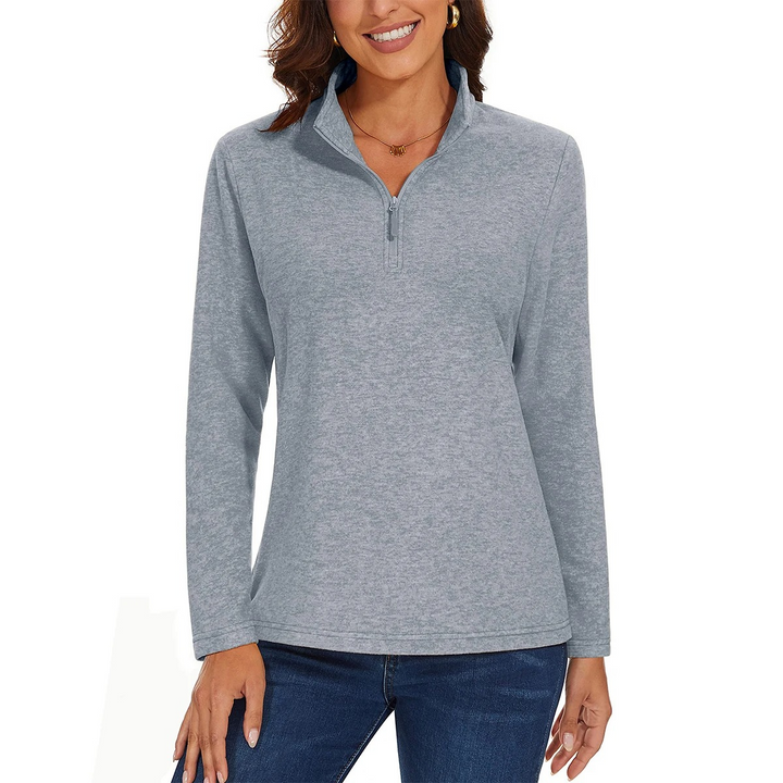 Levoire | Pull femme à fermeture éclair, motif en côtes et confort Gris clair