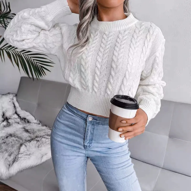 Levoire | Pull à col en V pour femmes Pull court à encolure décontractée, Pull de loisirs Blanc