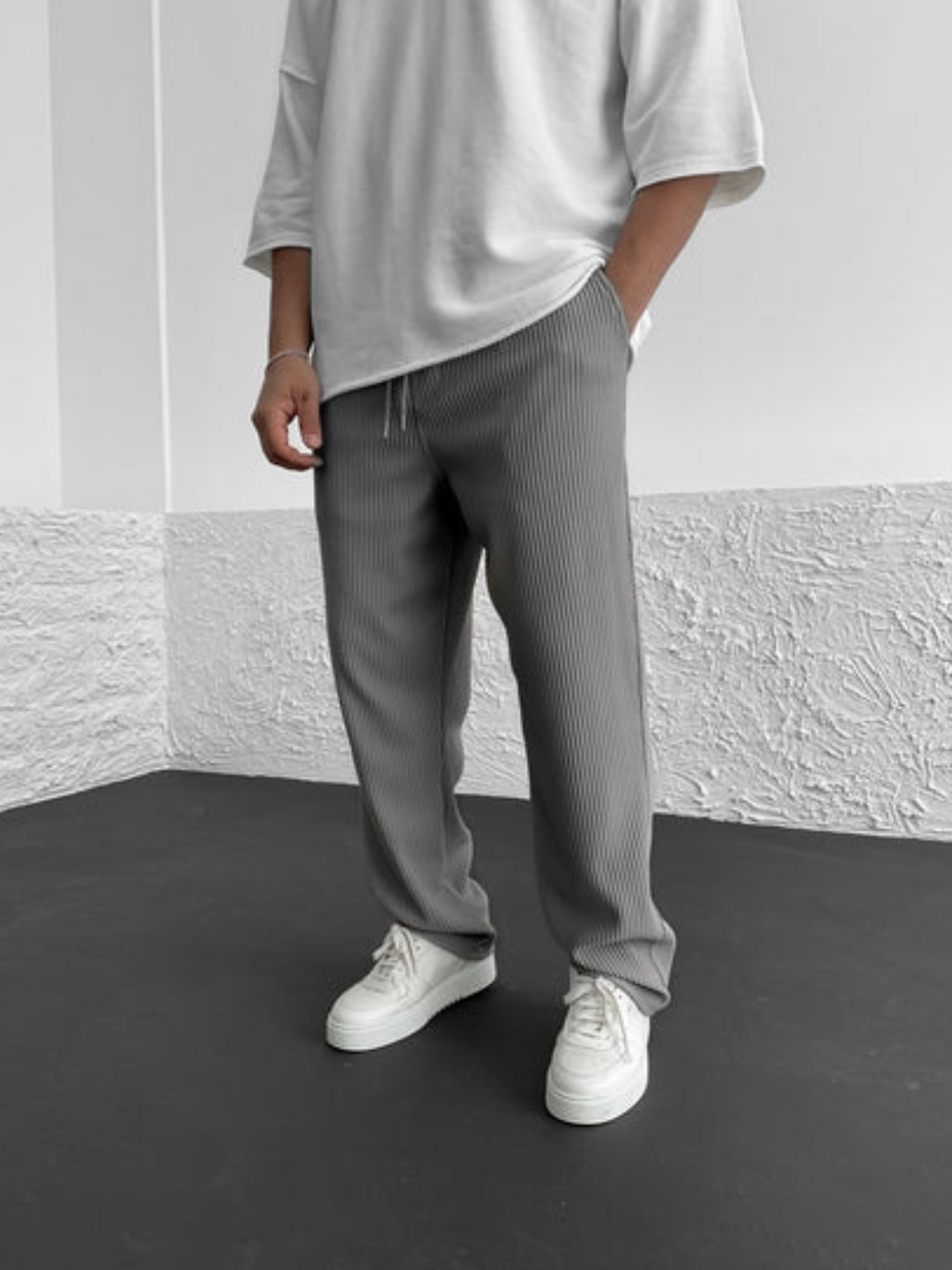 Levoire | Pantalon Chino à Rayures pour Hommes Pantalon Tendance pour Hommes en Velours Côtelé Gris