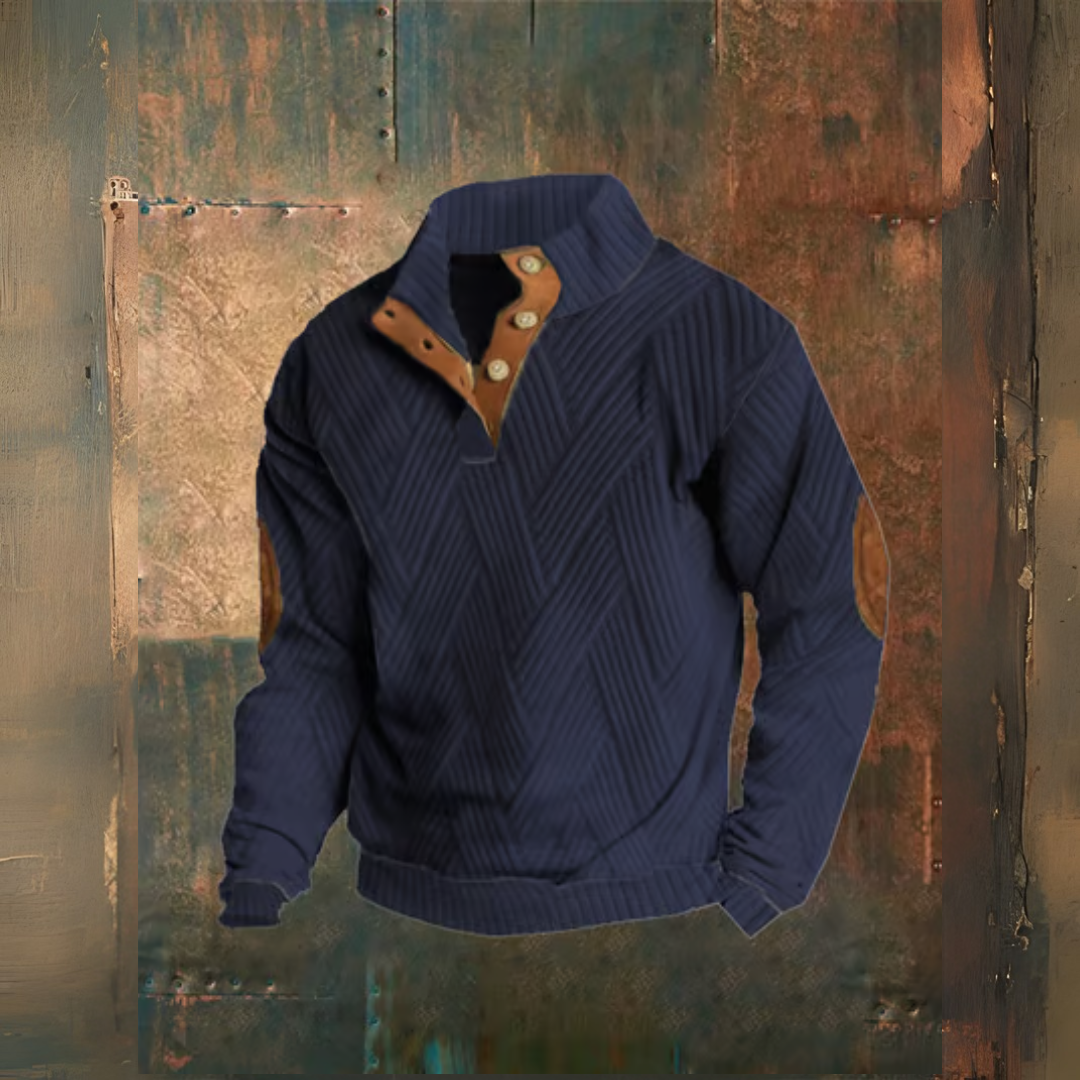 Levoire | Motif À Carreaux Pull À Boutons Décontracté Marine bleu