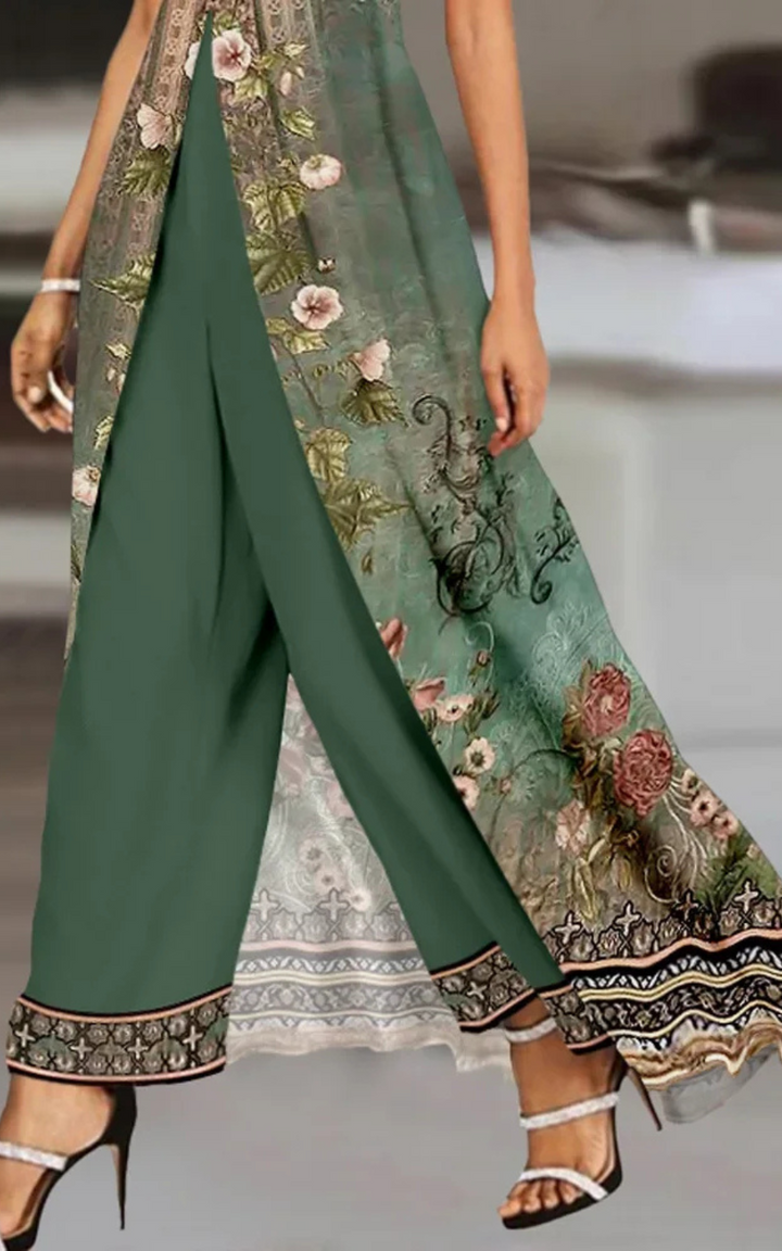 Levoire | Vert Élégance Bohème Pantalons Unique Touche Florale