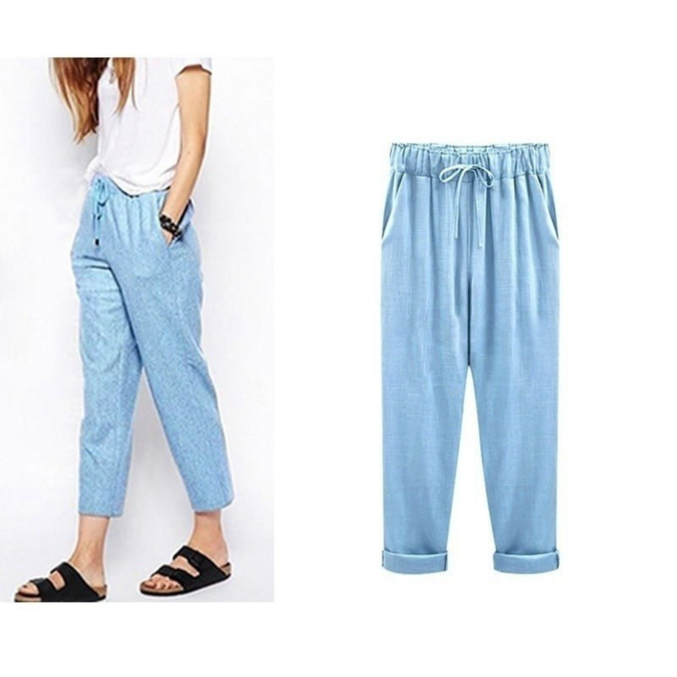 Levoire | Pantalon En Lin Et Coton Pour Femmes Bleu ciel