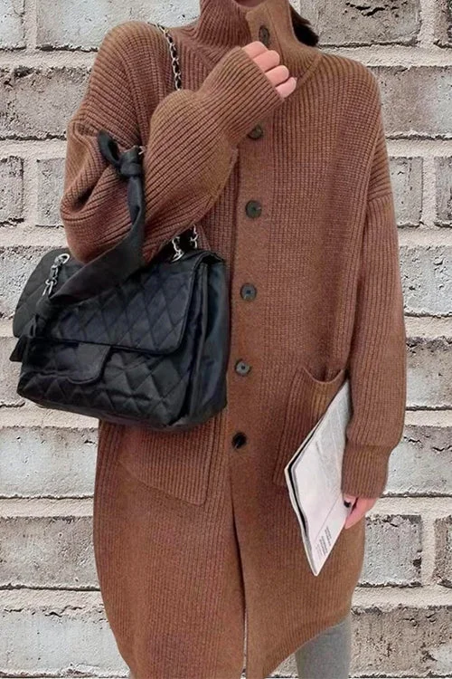 Levoire | Long Gilet With Button Placket, Collar And Practical Pockets Café