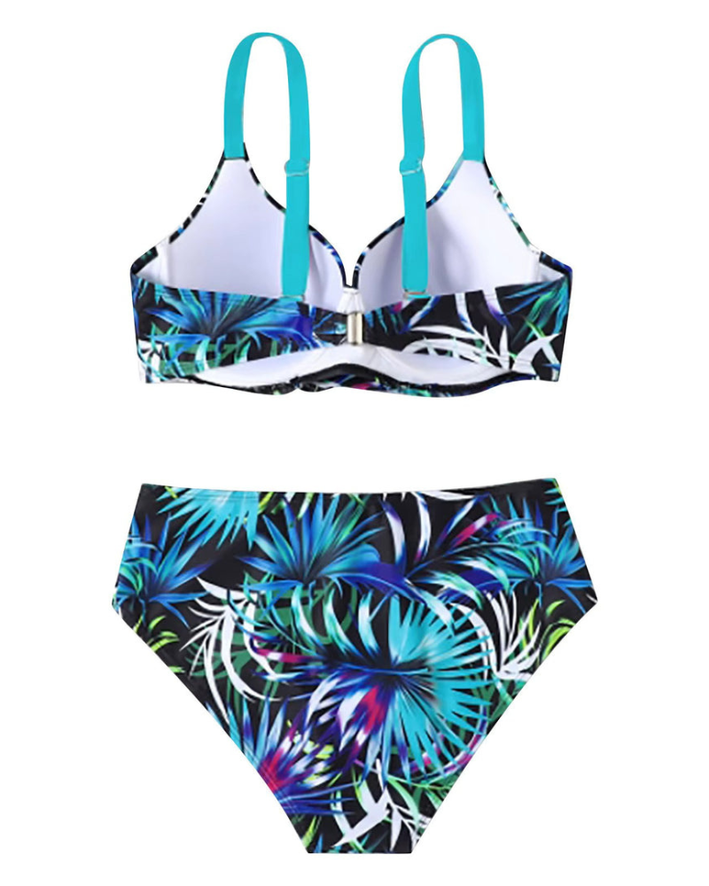 Levoire | Ensemble de bikini deux pièces pour femmes avec taille haute et imprimé de feuilles pour femmes