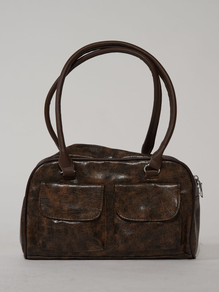Levoire | Sac À Main En Cuir Délavé Avec Poches Latérales Taupe