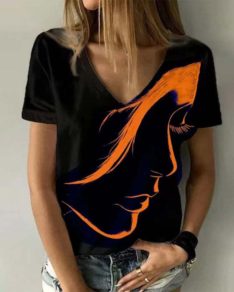 Levoire | T-Shirt À Décolleté En V Et Imprimé Graphique Orange