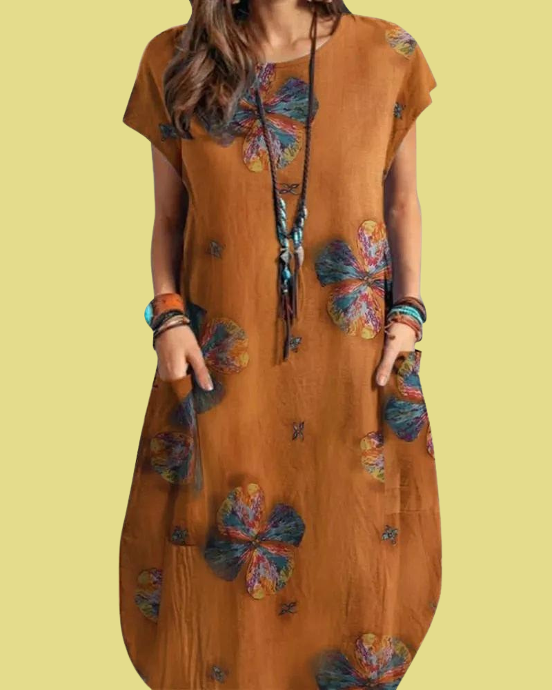 Levoire | Robe Midi Vintage Décontractée Orange