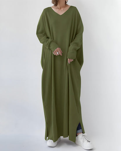Levoire | Pull Long Confortable Avec Col V Vert olive