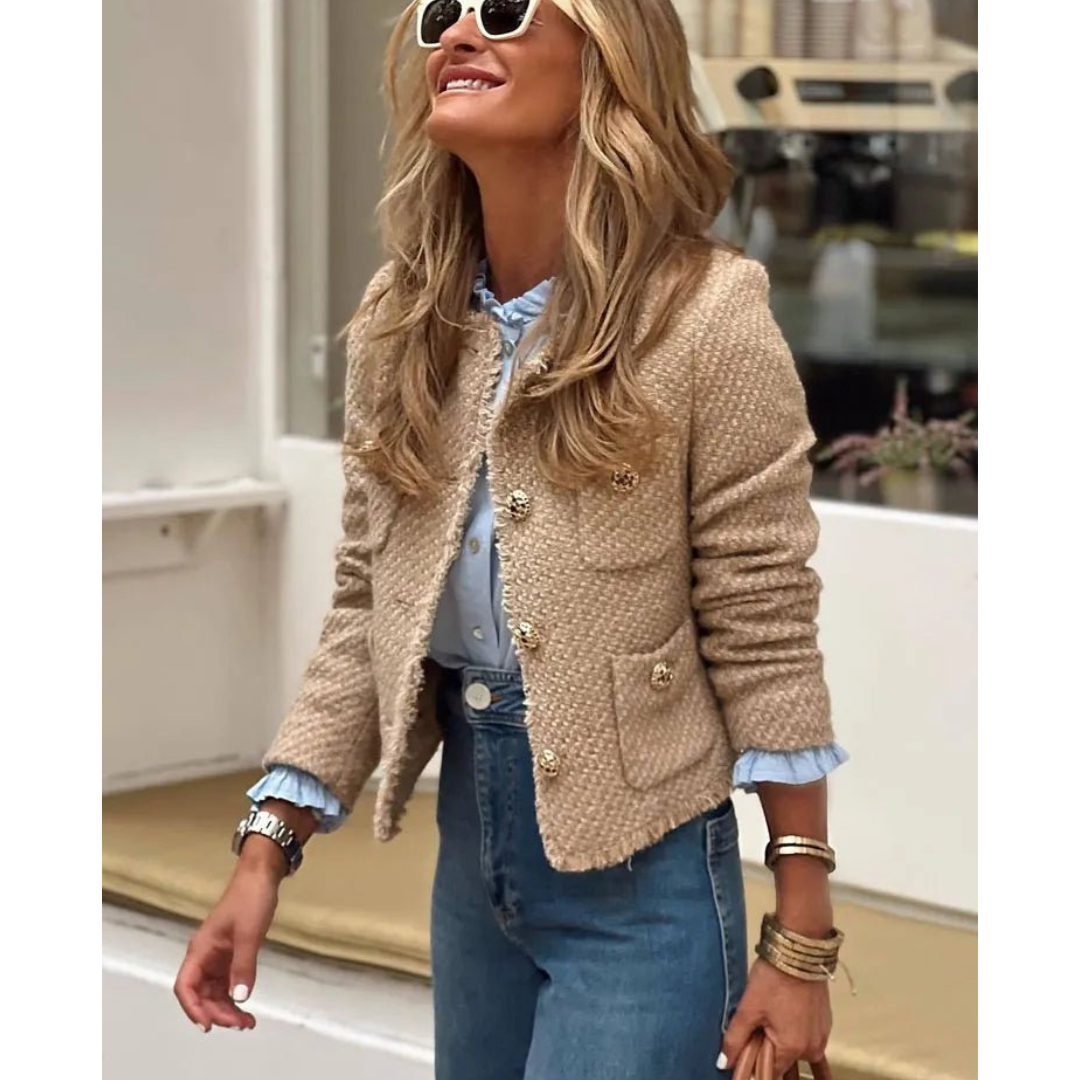 Levoire | Veste en duvet à manches longues avec boutons courte Beige