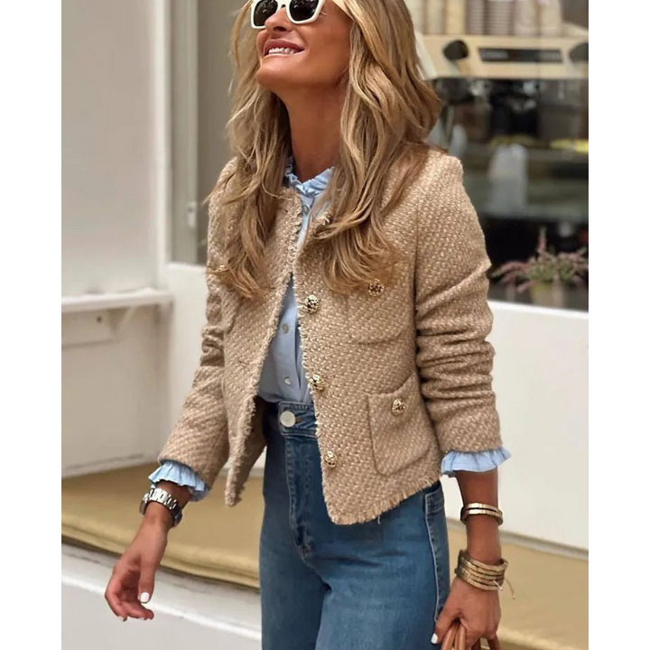 Levoire | Veste en duvet à manches longues avec boutons courte Beige